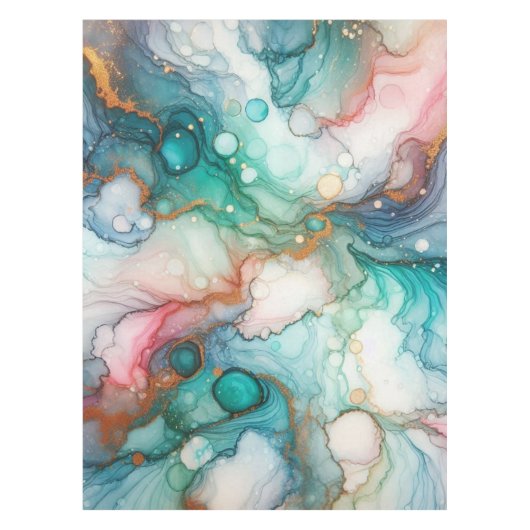 Nappe Abstrait en rose, sarcelle, bleu et or (Devant)