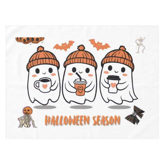 Nappe aison Halloween – fantômes café mignons (Devant (Horizontal))