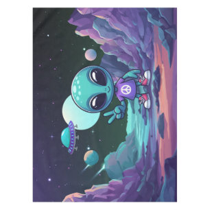 Nappe Alien de paix mignon et vaisseau spatial