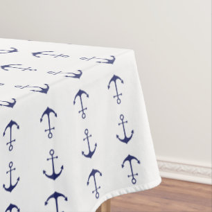 Nappe Ancrage nautique marine bleu & blanc motif moderne