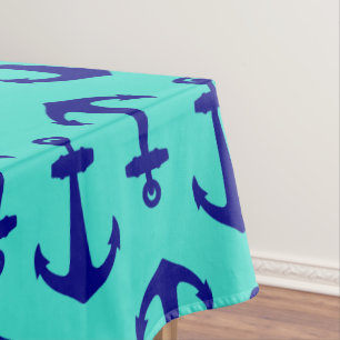 Nappe Ancre Bleue Marine Sur Décor Côtier Turquoise