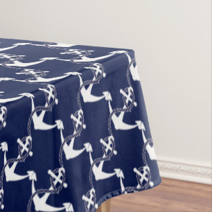 Nappe Ancre W/Rope de bleu marine sur le blanc