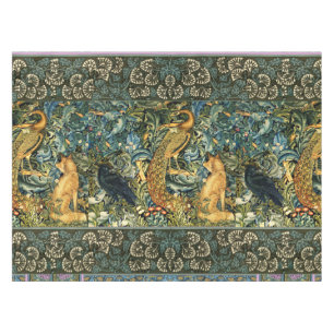 Nappe ANIMAUX FORESTIERS, RAVEN, FOX, PEACOCK Blue Green