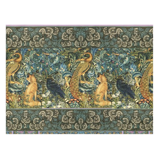 Nappe ANIMAUX FORESTIERS, RAVEN, FOX, PEACOCK Blue Green (Devant (Horizontal))
