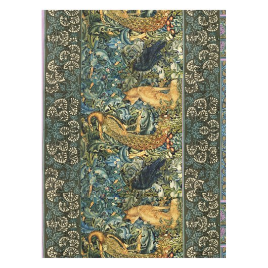 Nappe ANIMAUX FORESTIERS, RAVEN, FOX, PEACOCK Blue Green (Devant)
