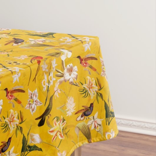 Nappe Antique Tropical Hummingbird Jungle Motif Jaune (In Situ)