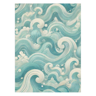 Nappe Aqua Blue & White Wave Abstraite - Art moderne Flu