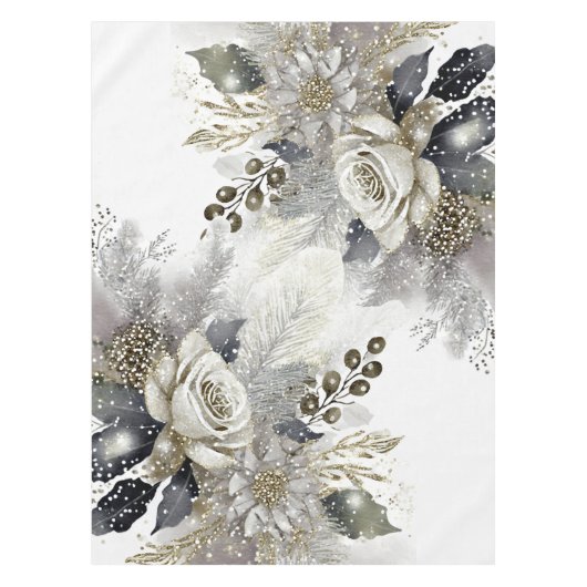 Nappe Aquarelle Argent Golden White Roses Fleurs (Devant)