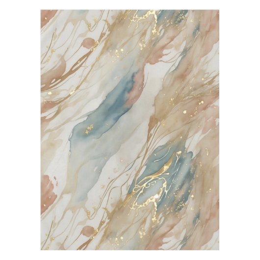 Nappe Aquarelle beige et bleu Marbre Abstrait (Devant)