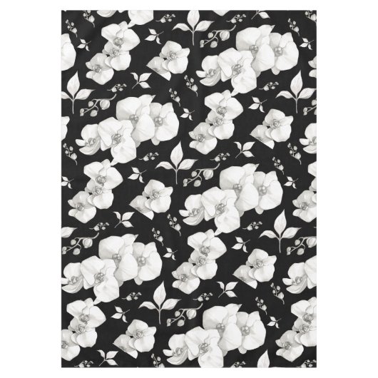 Nappe Aquarelle blanche orchidée sur noir | (Devant)
