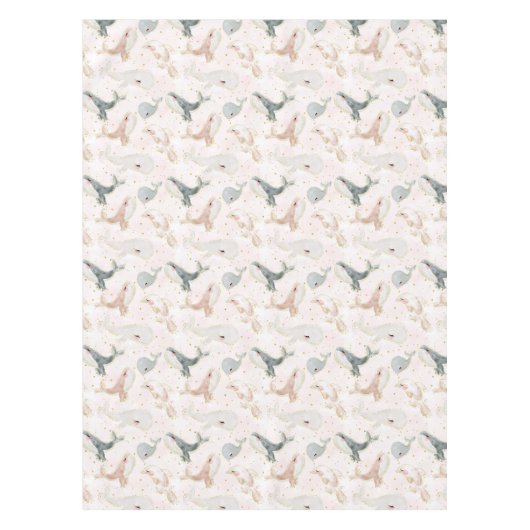 Nappe Aquarelle Bleu Baleine rose Dauphin Océan Fille de (Devant)