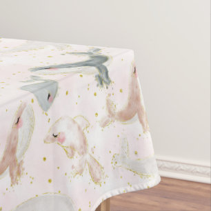 Nappe Aquarelle Bleu Baleine rose Dauphin Océan Fille de