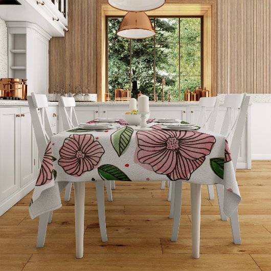 Nappe Aquarelle et fleurs d'encre - rose et vert