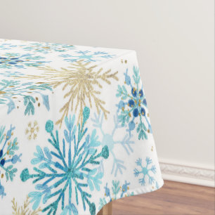 Nappe Aquarelle flocons de neige d'hiver bleu et or pail