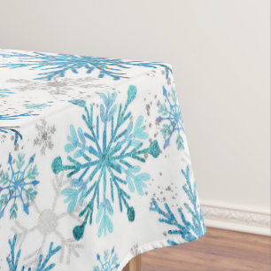 Nappe Aquarelle flocons de neige d'hiver bleu et paillet