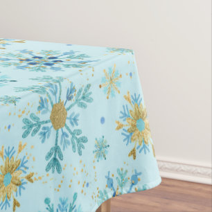 Nappe Aquarelle Flocons de Neige d'Hiver Bleu et Paillet
