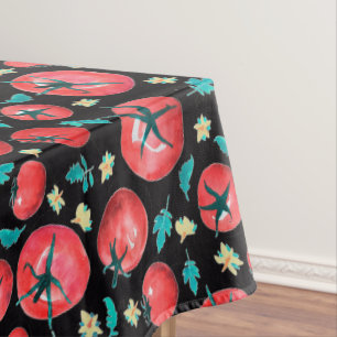 Nappe Aquarelle joueuse Motif de tomates rouges sur noir