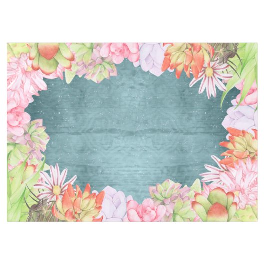 Nappe Aquarelle magique Succulents turquoise (Devant (Horizontal))