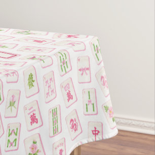 Nappe Aquarelle Mahjong au Ruban Rose et Vert