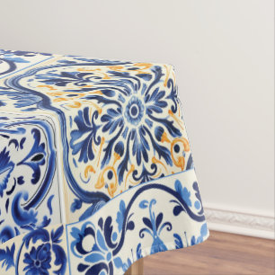Nappe Aquarelle Moderne Méditerranéen Carreaux Bleus