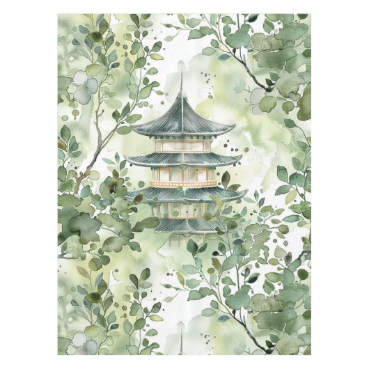 Nappe Aquarelle Pagode asiatique dans paysage verdoyant (Devant)