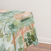 Nappe Aquarelle Pagode asiatique dans paysage verdoyant  (In Situ)