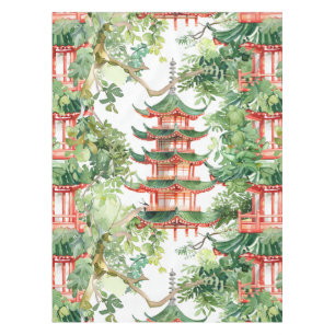 Nappe Aquarelle Pagode asiatique dans paysage verdoyant