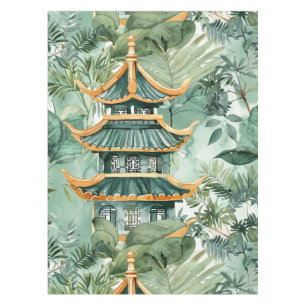 Nappe Aquarelle Pagode asiatique dans paysage verdoyant
