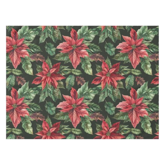 Nappe Aquarelle Poinsettia fleur Noël (Devant (Horizontal))
