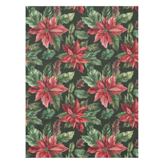 Nappe Aquarelle Poinsettia fleur Noël (Devant)