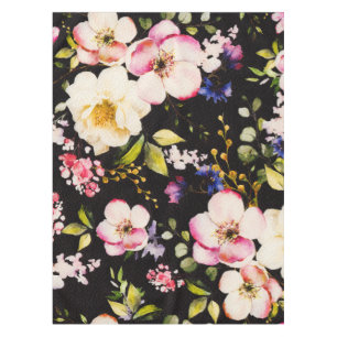 Nappe Aquarelle rose Roses Jaunes Arrière - plan noir