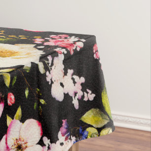 Nappe Aquarelle rose Roses Jaunes Arrière - plan noir