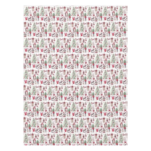 Nappe Aquarelle rouge main éléments de Noël peints (Devant)