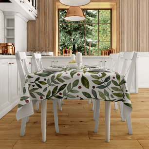 Nappe Aquarelle verte branches saisonnières et baies