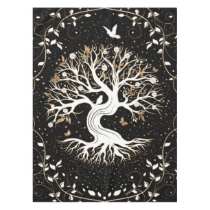 Nappe Arbre de vie - Yggdrasil - noir blanc et or