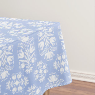 Nappe Art populaire floral damassé bleu et blanc