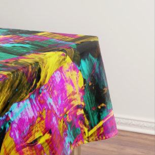 Nappe Artsy Moderne Neon Couleurs Noir Abstrait Peinture