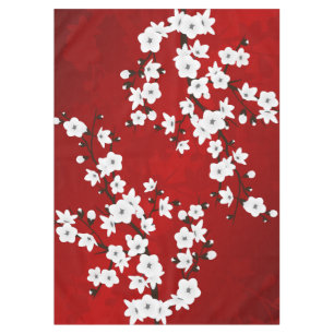 Nappe Asie Floral blanc cerisier rouge