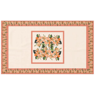 Nappe Azalée Abricot sur Crème 152 cm x 264 cm