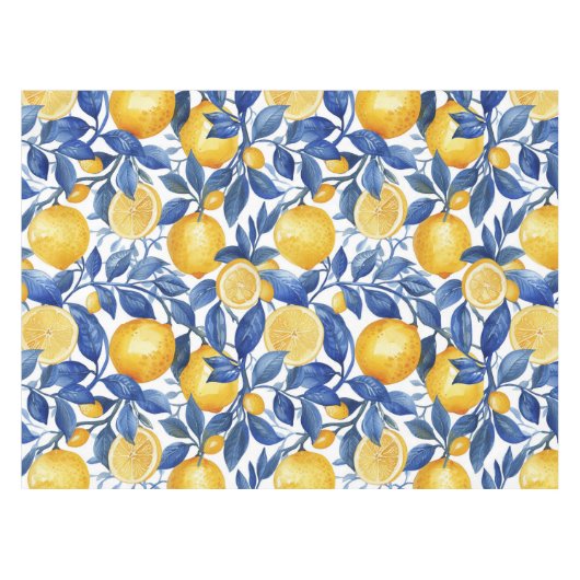 Nappe Azulejo Lemons Feuilles bleus (Devant (Horizontal))