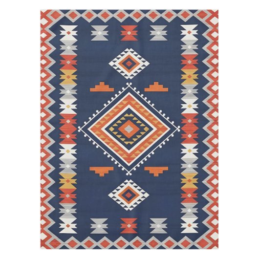 Nappe Azure Navy and Terracotta Geometric Tribal (Devant)