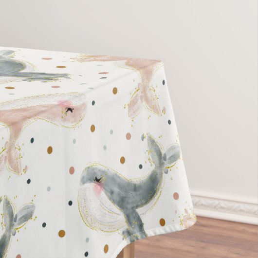 Nappe Baby shower Pois de baleine rose gris (In Situ)