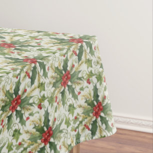Nappe Baies Rouges Feuilles Vertes Houx Fêtes De Noël