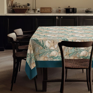 Nappe Balnéaire Coquillages Mer étoiles vert pastel ivoi