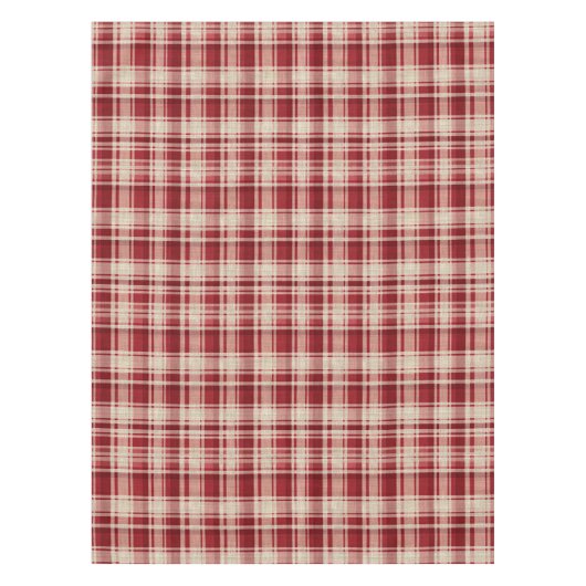 Nappe Bandes Plaid Crème Rouge (Devant)