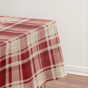 Nappe Bandes Plaid Crème Rouge
