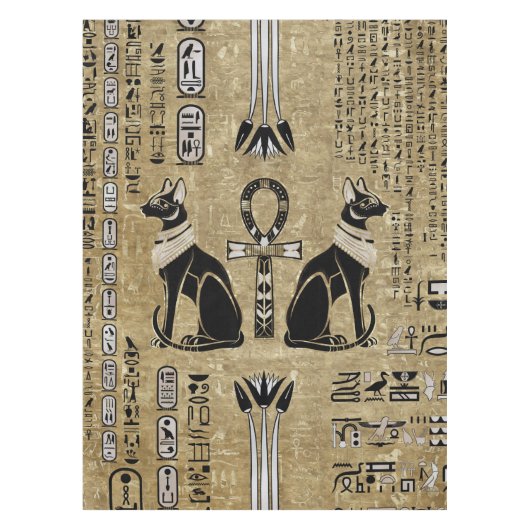 Nappe Bastet - Chats Égyptiens Et Croix D'Ankh (Devant)