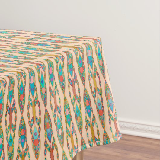Nappe Batik Tribal - Rose Pêche et Turquoise (In Situ)