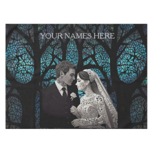 Nappe Beau couple mariage sur un arbre de vie bleu