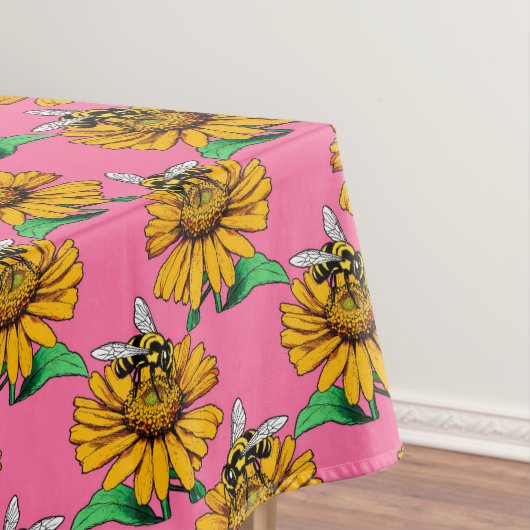 Nappe Bee on Sunflower Flower Pattern Design Pink (In Situ)